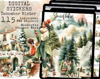 Christmas Winter Black Girl Magic Digital Stickers, Afro Queen Goodnotes, Desember Vibes Positive Quotes, DigitalStickers, Digital Sticker