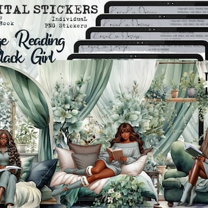 Sage Reading Black Girl Digital Stickers, Sage Black Girl Digital Stickers, Black Girl Goodnotes, Reading Girl, Black Girl Magic Goodnotes