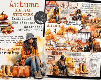 Positive Black Girl Magic Digital Stickers, Autumn Black Girl Digital Stickers, Autumn Black Girl Goodnotes, Black Girl Magic Goodnotes