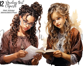Reading Girl Clipart, Reading Woman Clipart, Watercolor Reading Girl, Reading Girl PNG, Reading Clipart, Book Clipart, Girl Reading Clipart