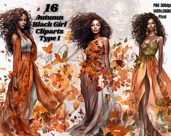 Imágenes Prediseñadas de chica negra de otoño tipo 1, imágenes prediseñadas de chica de otoño, acuarela de chica negra de otoño, imágenes prediseñadas de otoño, imágenes prediseñadas de otoño, imágenes prediseñadas de chica negra