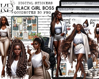 Black Girl Boss DIGITAL Stickers, Girl Boss Goodnotes, Black Girl Digital Stickers, Hustle Digital Stickers, Positive Digital Stickers, PNG