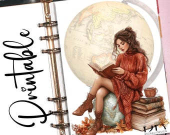 Dashboard T1 per pianificatore di lettura, Dashboard stampabile in PDF, Dashboard per ragazza che legge, Planner A5, Dashboard Planner, Planner tascabile
