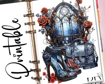 PRINTABLE Blue Gothic Element Dashboard, Printable Planner Dashboard, Book Dashboard, A5 planner,  Flower Dashboard Planner, Pocket Planner