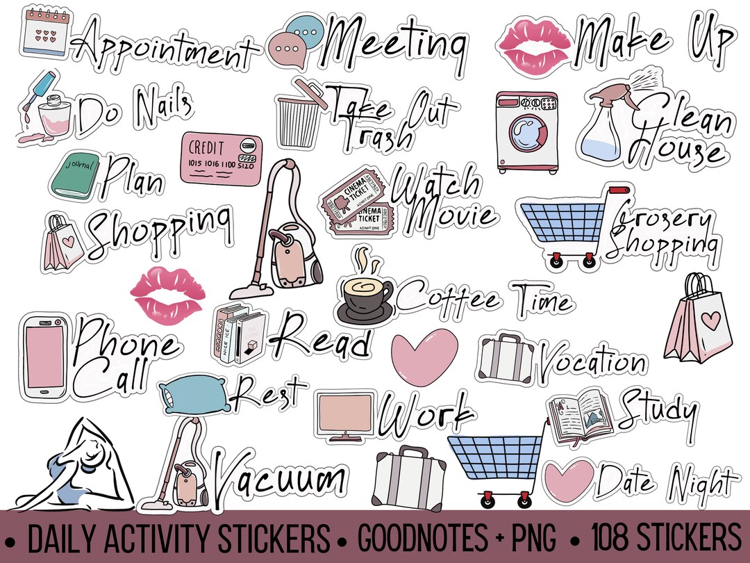 Daily Activity Stickers, Daily Activity Digital Planner Stickers ...