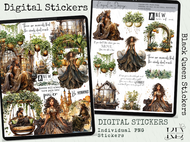 Black Queen Digital Stickers, Black Girl Magic Digital Stickers, Afro Girl Digital Stickers, Black Girl Stickers, Goodnotes Digital Stickers