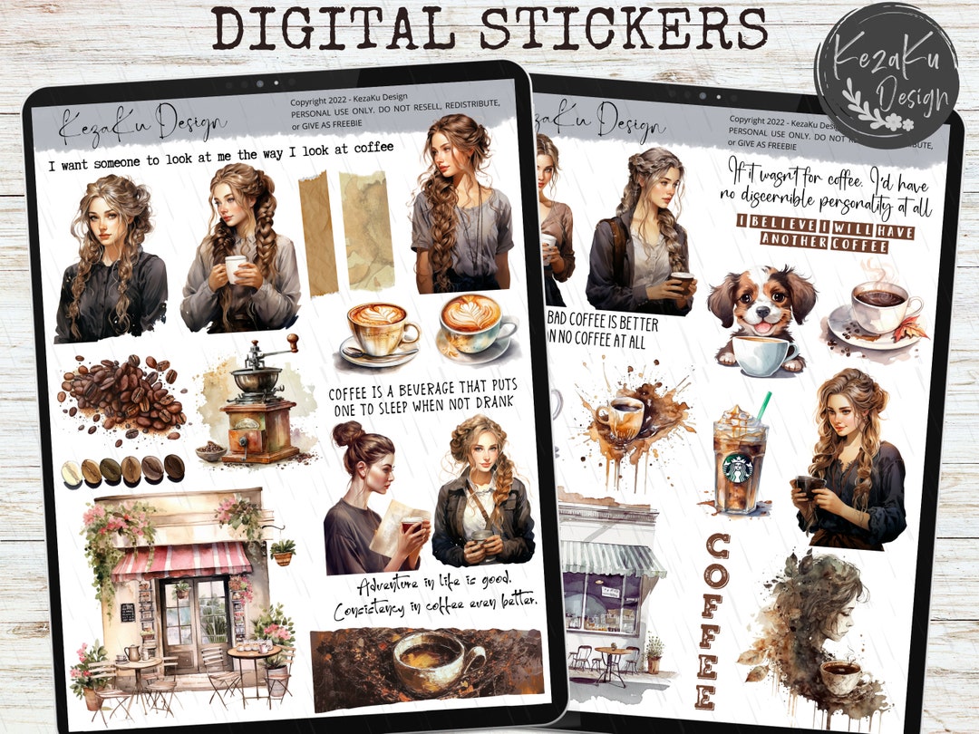 Coffee Digital Stickers, Coffee Goodnotes Stickers, Coffee Stickers