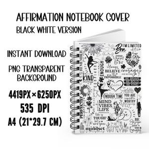 Positive Affirmations Notebook Cover Design, Notebook Cover, Inspirational Quotes Notebook Sublimation, Notebook Cover PNG, Instant Download