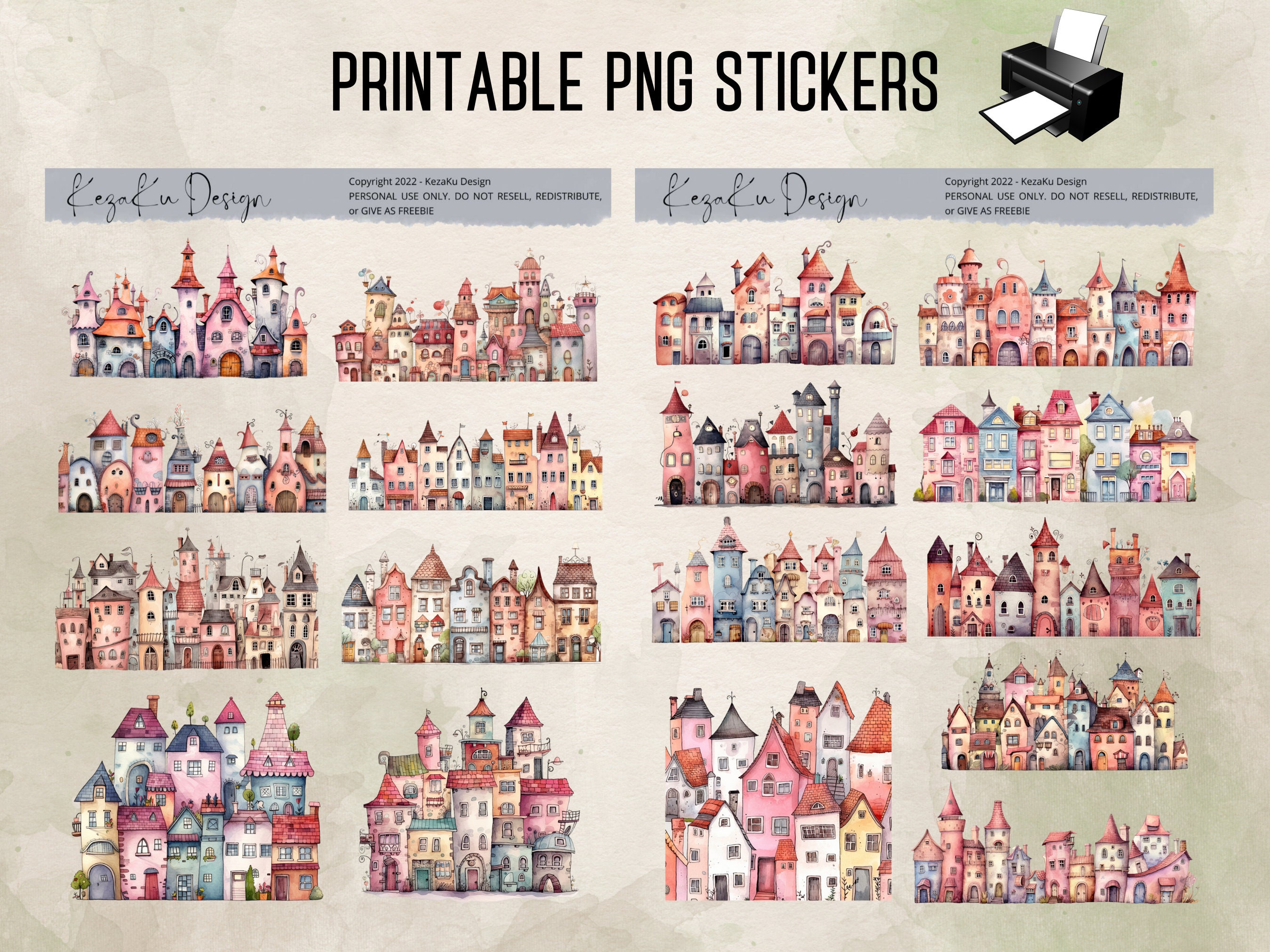Sticker Sample House PRINTABLE Quirky Houses Stickers, Instant Download Printable Sticker ...