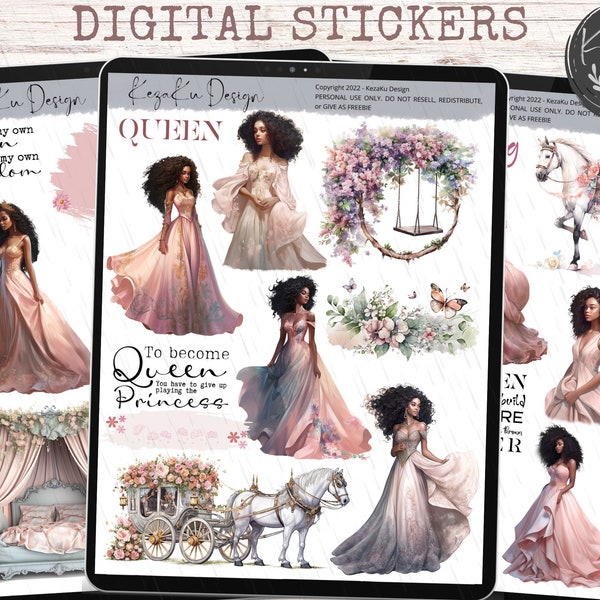 Black Queen Digital Stickers, Black Girl Magic Digital Stickers, Afro Girl Digital Stickers, Black Girl Stickers, Goodnotes Digital Stickers