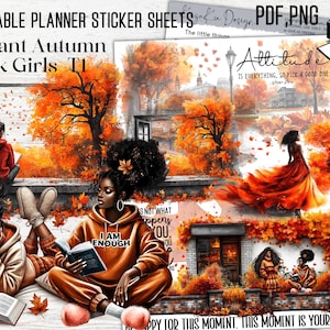 PRINTABLE Vibrant Autumn Black girl Sticker Sheets -Type 1, Autumn Stickers, Fall Stickers, Black Girl Stickers, Positive Quote Stickers