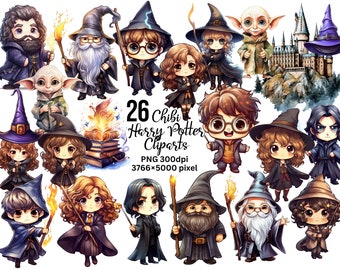 Chibi Wizard PNG Cliparts - 26 Watercolor Chibi Wizard Cliparts, Magic Clipart, Wizardry, Cute PNG, Wizardry Cliparts, Wizard PNG, Wizardry