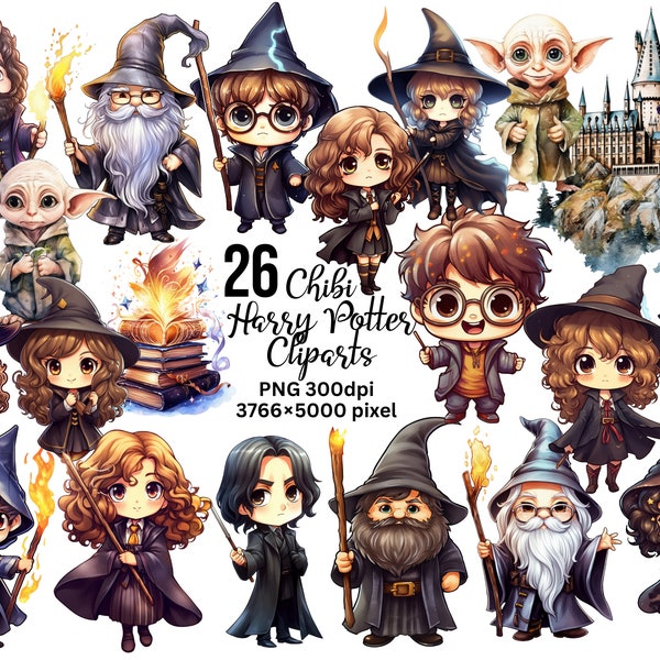 Chibi Wizard PNG Cliparts - 26 Watercolor Chibi Wizard Cliparts, Magic Clipart, Wizardry, Cute PNG, Wizardry Cliparts, Wizard PNG, Wizardry