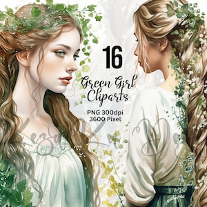 Princess Clipart, Watercolor Girl Clipart, Princess PNG, Woman Cliparts, Beautiful Woman Clipart, Plant Clipart, Watercolor Leaf Clipart