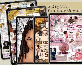 Black Girl Digital Planner Covers, Goodnotes Covers, PRINTABLE Notebook Covers, Journal Cover, Digital Planner Cover, Black Girl Cover.