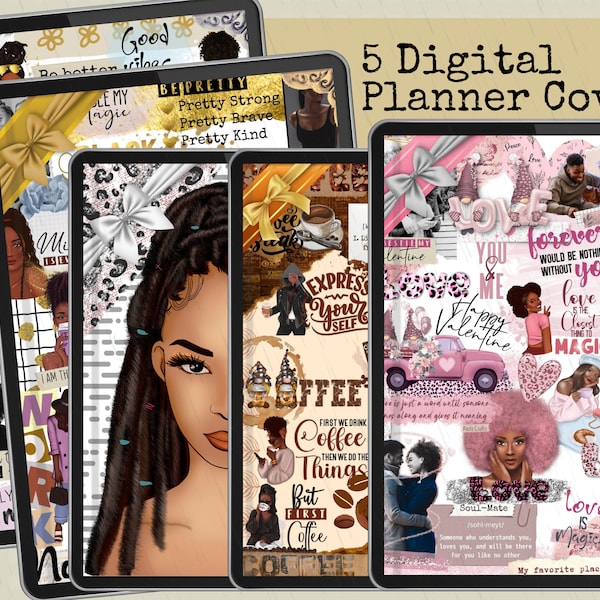 Black Girl Digital Planner Covers, Goodnotes Covers, PRINTABLE Notebook Covers, Journal Cover, Digital Planner Cover, Black Girl Cover.