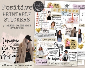 PRINTABLE Positive Quote Stickers, Motivational Stickers, Instant Download Sticker, Positive Quote Stickers, Printable Sticker Set, planner