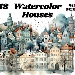 Watercolor Houses Cliparts, Quirky Houses Cliparts, Houses PNG, Watercolor Houses Cliparts, Watercolor Colorful Cliparts, Cute Houses PNG