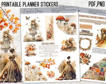 PRINTABLE Vintage Autumn Stickers, Autumn Sticker sets, Fall Stickers, Vintage Digital Stickers, Scrapbooking Stickers, Junk Printables