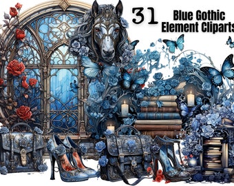 Blue Gothic Element Stickers, Blue Gothic Element PNG, Beautiful Gothic Element Cliparts, Accesories Element Stickers, Blue Colorfull Image