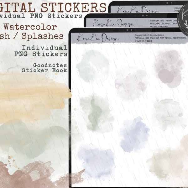 Watercolor Brushes and Splashes Goodnotes, Digital Stickers, PNG Stickers, Goodnotes Stickers, GoodNotes Planner, Watercolor Digital Sticker
