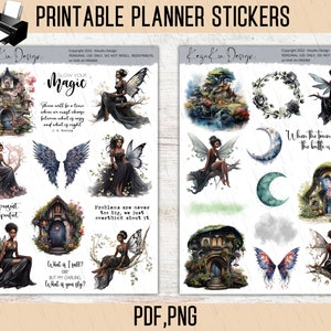 Fairy PRINTABLE Stickers, Black Fairy Printable Stickers, Black Girl Printable Stickers, Fantasy Printable Stickers, Magic Printable Sticker
