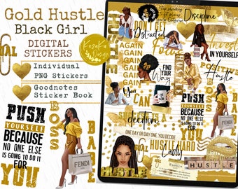 Black Girl Magic Gold Digital Stickers, Afro Girl Digital Stickers, Boss Girl Digital Stickers, Black Girl Goodnotes Digital Stickers