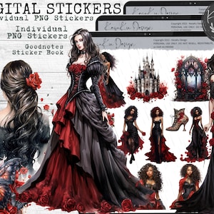 Gothic Girl Magic Digital Stickers, Light Skin Gothic Digital Stickers, Gothic  Girl Goodnotes, Red Roses Goodnotes, Red Roses Digital