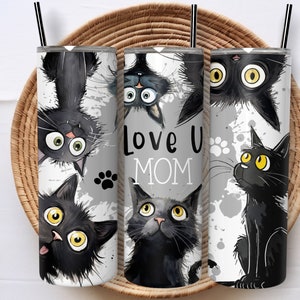 Cat Mom Tumbler Wrap, Black Cat Skinny Tumbler 20oz Tumbler Wrap, Instant Download Wrap, Seamless Tumbler Wrap Sublimation, Tumbler Wrap PNG