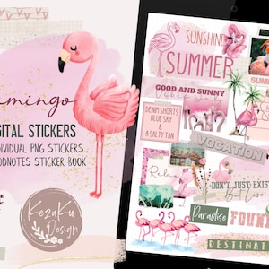 Flamingo Digital Stickers, Pink Digital Stickers, Summer Digital Stickers, Goodnotes Digital Stickers, Green Stickers, Summer Stickers