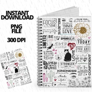 Positive Affirmations Notebook Cover Design-T2, Notebook Cover, Inspirational Notebook Sublimation, Notebook Cover PNG, Instant Download