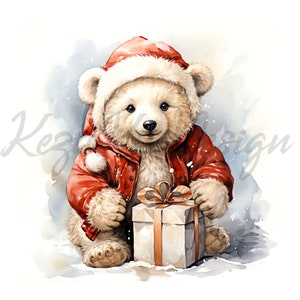 Christmas Polar Bear Clipart 18 High-Quality JPG, Watercolor Christmas Gift Clipart, Christmas Clipart, Digital Paper Craft, Merry Christmas
