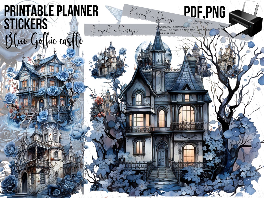PRINTABLE Blue Gothic Castle Stickers, Blue Gothic Castle Stickers Pdf ...