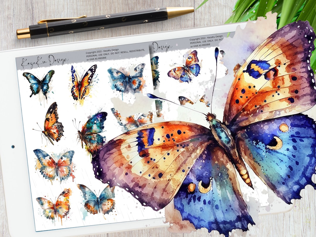 Watercolor Butterfly Goodnotes, Butterfly Digital Stickers, Spring ...