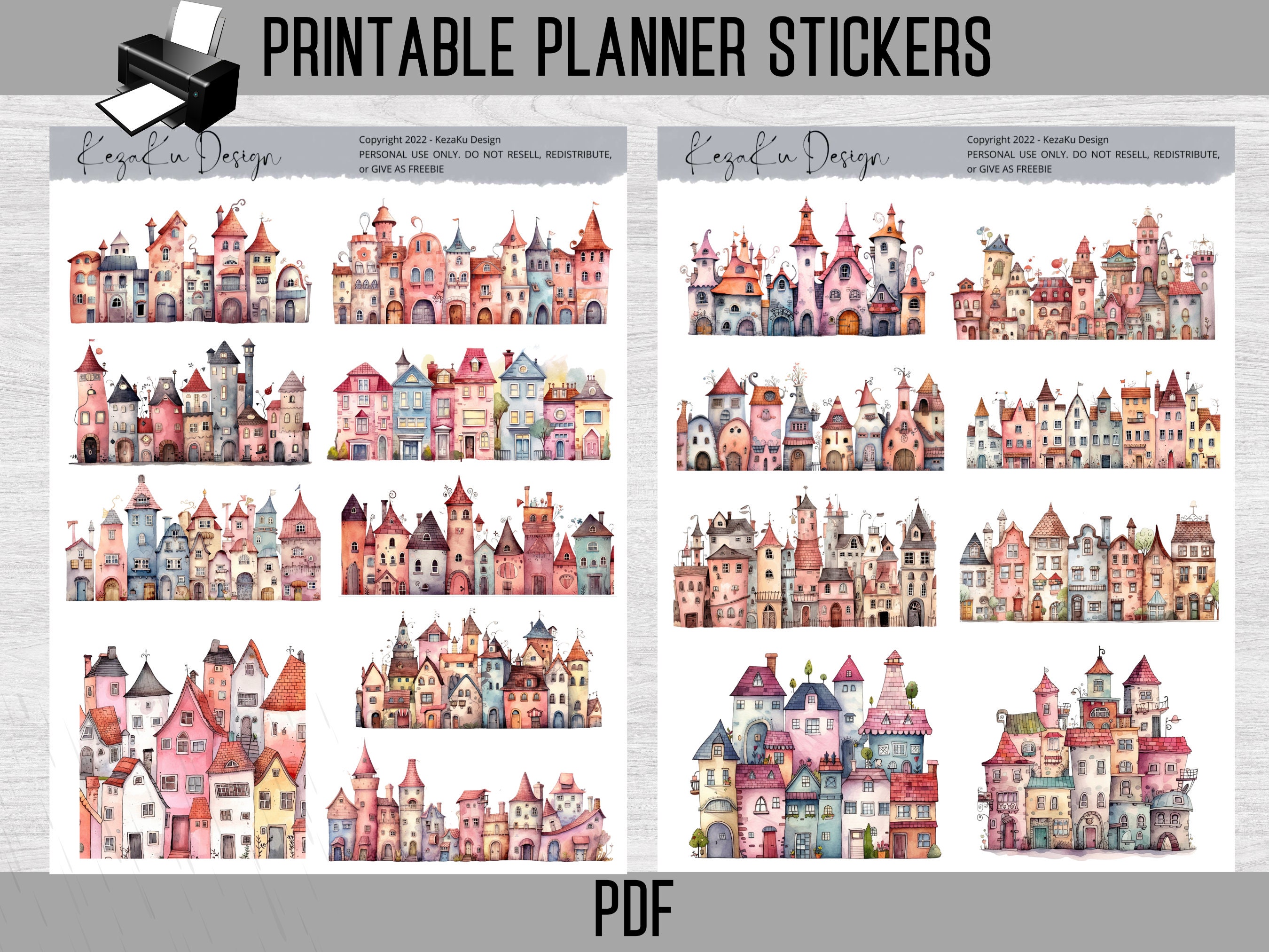PRINTABLE Quirky Houses Stickers, Instant Download Printable Sticker ...