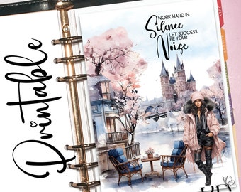 Dashboard Winter Black Girl STAMPABILE, Dashboard del planner stampabile, Dashboard del libro, Planner A5, Planner del dashboard invernale, Planner tascabile