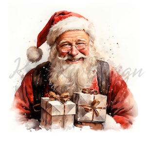 Santa Claus Clipart 12 High-Quality JPGs, Merry Christmas, Watercolor Santa Claus Clipart, Christmas Clipart, Digital Paper Craft