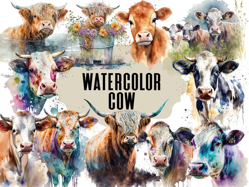 Watercolor Cow Clipart, Cow Clipart, Cow PNG, Watercolor Cow, Summer ...