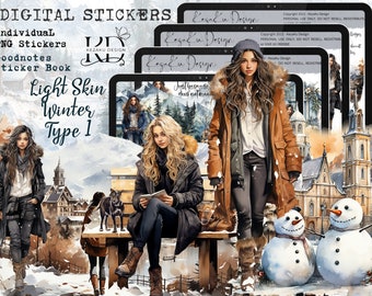 Light Skin Winter Stickers Type 1, Positive Winter Girl Stickers, Light Skin Winter Girl Goodnotes, Winter Digital Stickers, Light Skin Girl