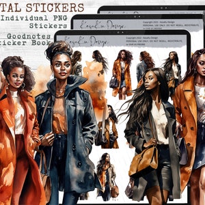 Autumn Black Girl Digital Stickers, Autumn Working Girl Digital Stickers, Autumn Black Girl Goodnotes, Black Girl Goodnotes, Fall Black Girl