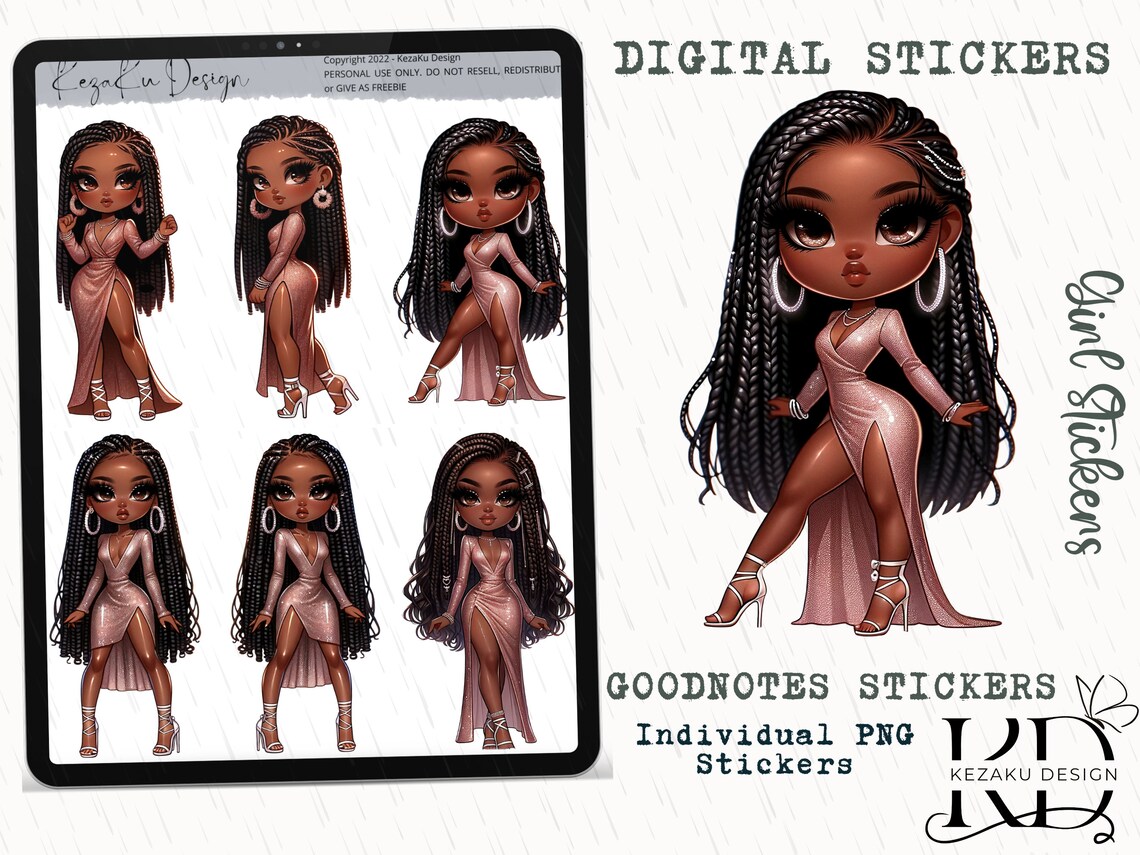 Chibi Black Girl Magic Digital Stickers, Black Girl Digital Stickers ...