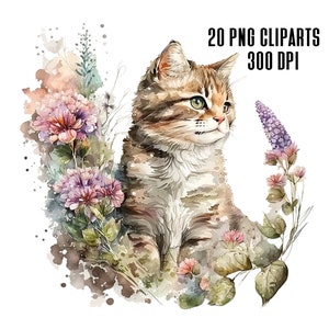 Watercolor Cat Clipart, Kitten Clipart, Cute Cat PNG, Watercolor Cat, Cat Clipart , Watercolor Cat Bundle, Cat Clip Art, Cute Kitten Clipart