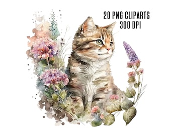 Watercolor Cat Clipart, Kitten Clipart, Cute Cat PNG, Watercolor Cat, Cat Clipart , Watercolor Cat Bundle, Cat Clip Art, Cute Kitten Clipart