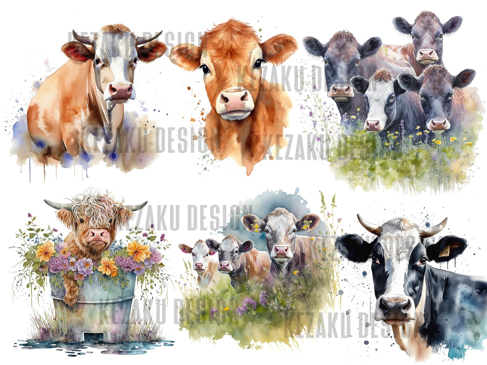 Watercolor Cow Clipart, Cow Clipart, Cow PNG, Watercolor Cow, Summer ...