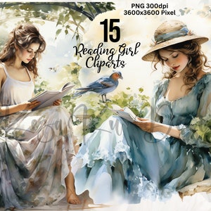Lesen Mädchen Clipart, Lesen Frau Clipart, Aquarell Lesen Mädchen, Lesen Mädchen PNG, Lesen Clipart, Buch Clipart, Mädchen Lesen Cliparts