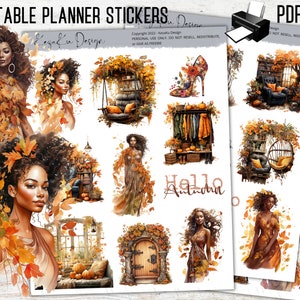 PRINTABLE Black girl Autumn Stickers, Autumn Sticker sets, Fall Stickers, Black Girl Stickers, Positive Quote Stickers, Autumn Printables