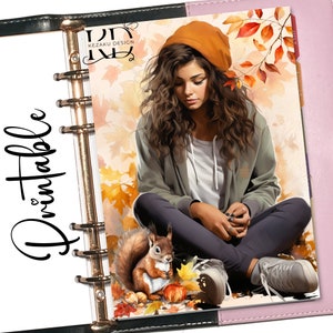 Agenda imprimable tableaux de bord, agenda de tableau de bord fille noire automne, tableau de bord fille, agenda A5, agenda de poche, tableau de bord automne, fille automne