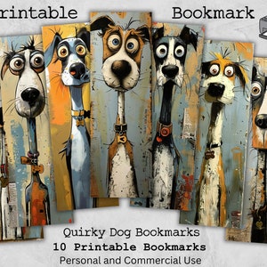 Printable Quirky Dog Bookmarks, 10 Quirky Dog Bookmark Sheets, PNG-JPG-PDF Bookmark Printables, Dog Lover Digital Bookmarks, Commercial