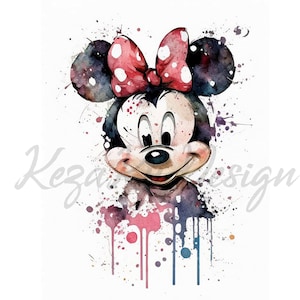 Minnie the Mouse cartoon Clipart 12 High-Quality JPG, Watercolor Minnie Clipart, Mouse Clipart, Digital Paper Craft, Cute Mouse Girl Clipart