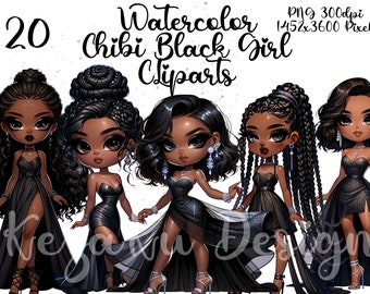 Chibi Black Girl Clipart, Black Girl Magic Clipart, Black Girl, Black Girl Sublimation, PNG Sublimation, Cartoon Black Girl PNG, Afro Girl